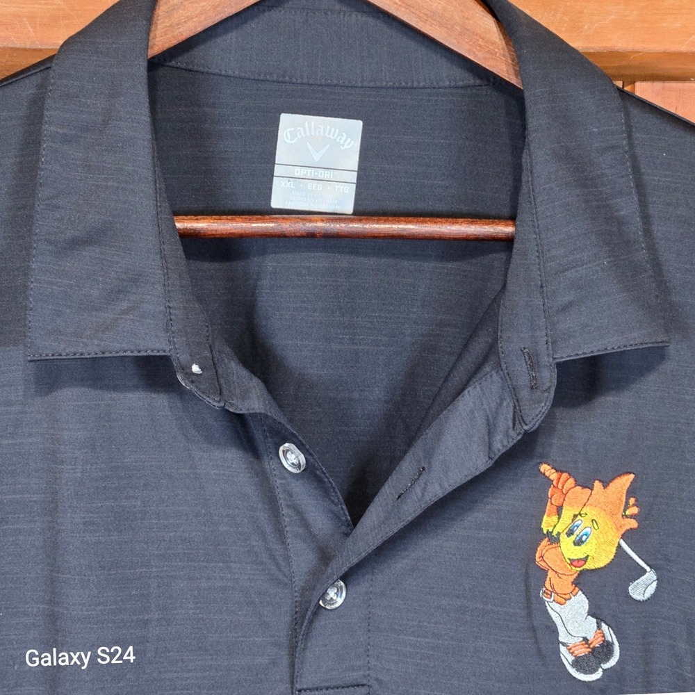 Callaway‎ Opti-Dri Mens XXL Black Heathered Golf Polo Shirt Cartoon Sun Graphic